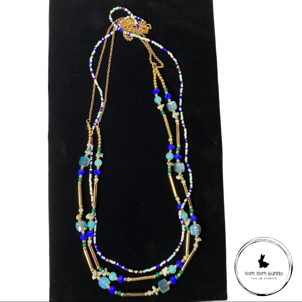 3/$25 Multi Layered Blue Handmade Beaded Necklace